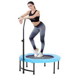 HOMCOM 40" Fitness Trampoline with Adjustable Handle, Rebounder Trampoline, Mini Jumper for Indoor Exercise Workout, Blue