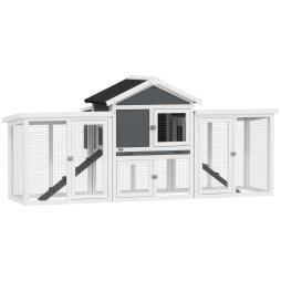 PawHut Large Chicken Coop with Run Garden Hen House Poultry Coops Cages with Nesting Box Wooden 204 x 85 x 93cm, Grey