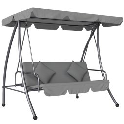 Outsunny Outdoor 2-in-1 Swing Chair Lounger 3 Seater Garden Swing Seat Bed Hammock Bed Convertible Tilt Canopy W/ Cushion, Light Grey