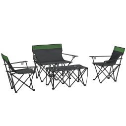 Outsunny 4 Piece Foldable Camping Table and Chairs Set, Portable Picnic Table with 3 Chairs, Cup Holders and Carrying Bag, Outdoor Lightweight Table Set for BBQ, Picnic, Parties, Olive Green