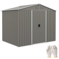 Outsunny 7.7 x 5.7ft Metal Garden Shed, Galvanised Outdoor Tool Storage House with Ventilation Slots and Sliding Doors, Light Grey
