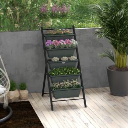 Outsunny Vertical Raised Garden Bed with 5 Removable Tray, Indoor Outdoor Elevated Plant Stand Grow Container for Vegetable Flowers Herbs, Charcoal Grey