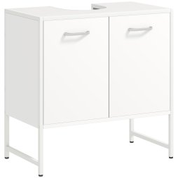 HOMCOM Under Sink Bathroom Cabinet, Freestanding Under Sink Cabinet with Soft-Close Doors and Adjustable Shelf for Basin without or with Pedestal