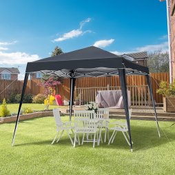 Outsunny 3 M x 3 M Base/ 2.5 M x 2.5 M Top Pop Up Gazebo, 2 Person Setup Instant with Carry Bag, Height Adjustable Slant Leg Party Tent Instant Event Shelter for Garden, Patio, Black