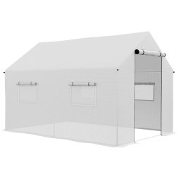 Outsunny 2 x 3(m) Walk-in Polytunnel Greenhouse with Wide Roll-up Door, 4 Mesh Windows, Tunnel Warm House Tent with UV-resistant PE Cover, White