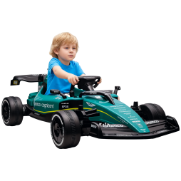 AIYAPLAY Aston Martin Licensed 12V Electric Go Kart, Kids Racing Kart with Bluetooth, 4 Suspension Wheels, Remote Control, Music Lights Horn, for 3-6 Years, Green