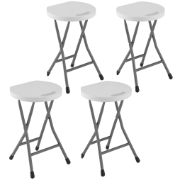 Outsunny Folding Stool Set of 4, Decorative Garden Stool Chair with Safety Latch, Foldable Garden Stools with Powder-Coated Steel Legs HDPE Seat and Handle for Indoor and Outdoor, White