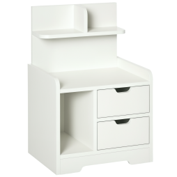 HOMCOM Bedside Table, Small Bedside Cabinet with 2 Drawers and Storage Shelves, Accent Table for Living Room, Bedroom, White