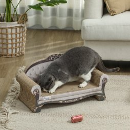 PawHut 2-in-1 Cat Scratcher, Cat Scratching Board with Organic Catnip, Cardboard Lounge for Indoor Cats, 29.5 x 56 x 26cm, Brown