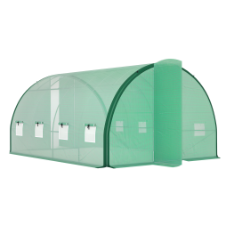 Outsunny 4 x 3(m) Walk-in Polytunnel Greenhouse with Upgraded Structure, 2 Hinged Doors, 8 Mesh Windows, Tunnel Warm House Tent with UV-resistant PE Cover, Green