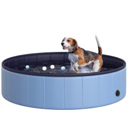 PawHut Foldable Dog Paddling Pool Pet Cat Swimming Pool Indoor/Outdoor Collapsible Summer Bathing Tub Shower Tub Puppy Washer (120 x 30H cm, Blue)