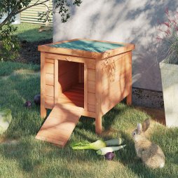 PawHut Wooden Rabbit Hutch Outdoor, Guinea Pig Hutch, Rabbit Hideaway, Cat House, Bunny Cage Small Animal House 51 x 42 x 43 cm, Natural
