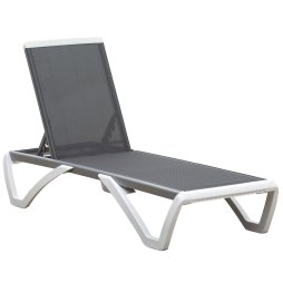 Outsunny Portable Outdoor Chaise Lounge Sun Lounger with Adjustable Back, Breathable Texteline, Light Grey