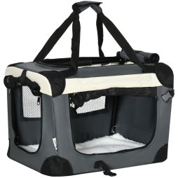 PawHut 51cm Foldable Pet Carrier for Miniature Dogs, Portable Cat Carrier Soft Side Pet Travel Crate with Removable Mat, Breathable Mesh - Grey