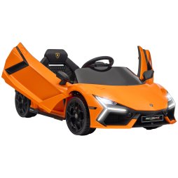 AIYAPLAY Lamborghini Revuelto Licensed Electric Car for Kids with Butterfly Doors, 12V Kids Electric Ride On with Suspension, Remote Control, LED Lights, Horn, USB, MP3 for 3-5 Years, Orange