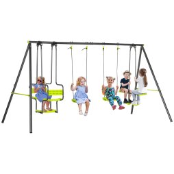 Outsunny Garden Swing Set, Kids Swing with Double Swings, Glider, Swing Seats, for Outdoor, Playground, for Ages 3-8 Years - Green