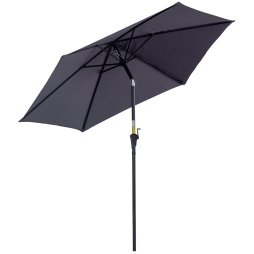 Outsunny 2.6M Garden Parasol Umbrella with Tilt and Crank, Outdoor Sun Parasol Sunshade Shelter with Aluminium Frame, Grey