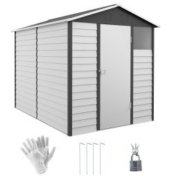 Outsunny 9 x 6FT Galvanised Metal Garden Shed, Galvanised Tool Storage Shed with Window Lockable Door, Sloped Roof, Outdoor Storage Shed for Yard, Patio, Lawn, Dark Grey