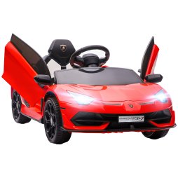 HOMCOM Lamborghini Aventador Licensed Kids' Electric Ride-on with Remote Control, 12V Powered Electric Car for Kids with Butterfly Doors, Auxiliary wheels, Music, Horn, Suspension - Red