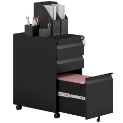 Vinsetto 3-Drawer Filing Cabinet with Lock, Mobile Steel File Cabinet for A4, Legal and Letter Size, Under Desk Drawers with Pre-Assembled Body for Home Office, 30 x 43.5 x 60 cm, Black