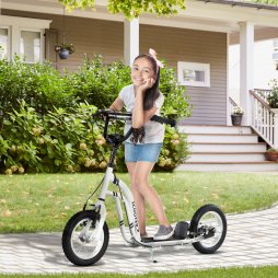 HOMCOM Kids Scooter, Teen Push Scooter with Big Wheels, 85-95cm Adjustable Handlebar Height, Dual Brakes, Scooter for Kids 5+ Years Old, White