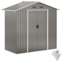 Outsunny 6.5ft x 3.5ft Garden Storage Shed, Large Metal Shed for Outdoor Storage with Double Sliding Doors and 4 Vents, Grey