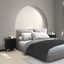 HOMCOM Bedside Tables Set of 2, Modern Nightstand with 2 Drawers, Small Sofa End Tables with Storage and Steel Legs for Bedroom, Living Room, Black