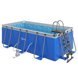 Outsunny 13 x 6.8 ft Steel Frame Swimming Pool with Filter Pump and Ladder with Removable Steps, Above Ground Swimming Pool, Rectangle Paddling Pool, 400 x 207 x 122 cm, Blue