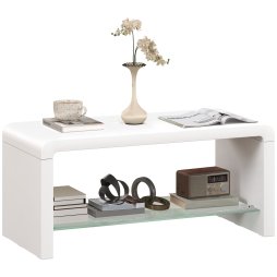 HOMCOM High Gloss Coffee Table with Storage, Two-Tier Living Room Table with Glass Shelf, Modern Centre Table for Home Office, 100 x 45 x 45cm, High Gloss White