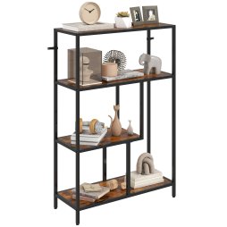 HOMCOM 4-Tier Bookshelf, Industrial Bookcase with Metal Frame, Storage Shelving Unit, Freestanding Shelves for Home Office, Study, Living Room, Bedroom, Rustic Brown