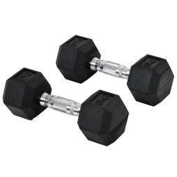 HOMCOM Rubber Dumbbell Sports Hex Weights Sets Home Gym Fitness Hexagonal Dumbbells Kit Weight Lifting Exercise (2 x 6kg)