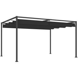 Outsunny 4 x 3(m) Metal Outdoor Pergola with Retractable Roof, Outdoor Gazebo Canopy Shelter with Drainage Holes for Garden, Patio, Lawn, Black