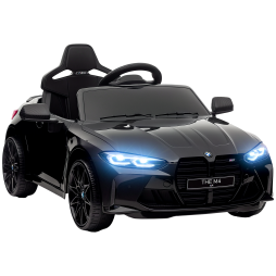 AIYAPLAY BMW M4 Licensed Electric Car for Kids, 12V Kids Electric Ride on with Remote Control, Suspension, Music, Horn, LED Lights, for Ages 3-5 Years, Black