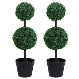 Outsunny Set of 2 Artificial Boxwood Ball Topiary Trees Potted Decorative Plant Indoor D??cor (67cm)