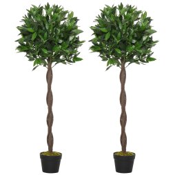Outsunny Artificial Bay Laurel Topiary Trees w/ Pot Fake, Set Of 2 120cm/4FT Indoor Outdoor Greenery Plant Home Office Garden Decor Green