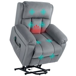 HOMCOM Power Lift Riser and Recliner Chair with Vibration Massage and Heat, Leathaire Fabric Electric Lift Chair for Elderly with Remote Controllers, Side Pocket, Pocket Spring, Grey