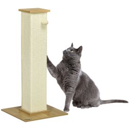 PawHut Cat Scratching Post 80cm Tall Cat Scratch Post with Hanging Ball Toy, Cat Scratcher Natural Sisal Rope