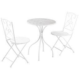 Outsunny 3 Pieces Garden Bistro Set, Folding Outdoor Single Chairs and Mosaic Garden Table Furniture Set for Patio, Balcony, Deck, White