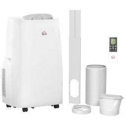 HOMCOM 14000 BTU Portable Air Conditioner, 3 in 1 Dehumidifier Cooling Fan, with Sleep Mode, Remote, LED Display, 24H Timer, Wheels, 40m², Window Venting Kit, A Energy Efficiency, White