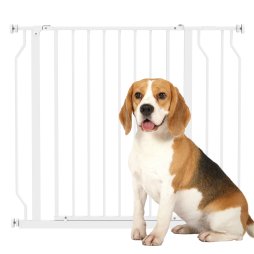 PawHut Dog Gate Wide Stair Gate w/ Door Pressure Fit Pets Barrier for Doorway, Hallway, 76H x 75-95W cm - White