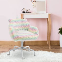 Vinsetto Fluffy Desk Chair with Arms, Faux Fur Home Office Chair, Unicorn Swivel Chair with Adjustable Height and Wheels, Colourful