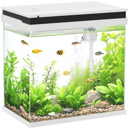 PawHut Fish Tank, 26L Glass Aquarium with Filter System, LED Lights, Water Pump, Betta Fish Tank for Goldfish, Shrimps, White