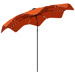 Outsunny 3(m) Garden Parasol Umbrella with 32 Solar LED Lights and Tilt, Outdoor Market Table Umbrella Sun Shade Canopy with Crank, 8 Ribs, Orange