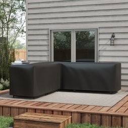 Outsunny L-Shaped Garden Furniture Cover with PU Coating, 420D Oxford Fabric Rattan Corner Sofa Cover, Waterproof Anti-UV Dustproof Windproof, Black, 250 x 250 x 79cm