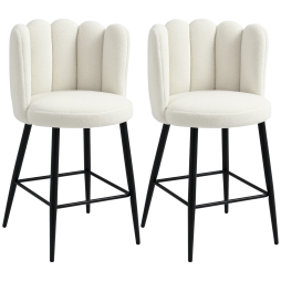 HOMCOM Bar Stools Set of 2, Faux Cashmere Upholstered Breakfast Bar Chairs, Modern Kitchen Stools with Backs, Footrest and Steel Base, Cream