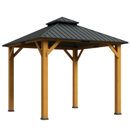 Outsunny 3x(3)M Outdoor Hardtop Gazebo Canopy with 2-Tier Roof and Solid Wood Frame, Outdoor Patio Shelter for Patio, Garden, Grey