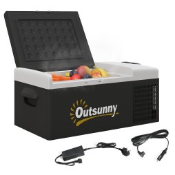 Outsunny 16L Car Refrigerator,  Portable Compressor Camping Fridge Freezer with 12/24V DC and 100-240V AC for Car, RV and Camping Use, Down to -20°C, Black