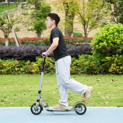 HOMCOM Adult Teens Kick Scooter Foldable Height Adjustable Aluminium Ride On Toy for 14+ w/ Rear Wheel & Hand Brake, 200mm Big Wheels, Shock Mitigation System - Silver