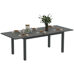 Outsunny Extending Garden Table, Full Aluminium Outdoor Dining Table with Slatted Top, for Patio, Balcony, 160/220 x 90 x 73 cm, Grey