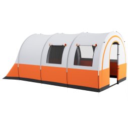 Outsunny 5-6 Man Camping Tent, 3000mm Waterproof Tunnel Family Tent Shelter with Bedroom and Adjustable Living Room, Easy Setup with Carry Bag, Cream and Orange